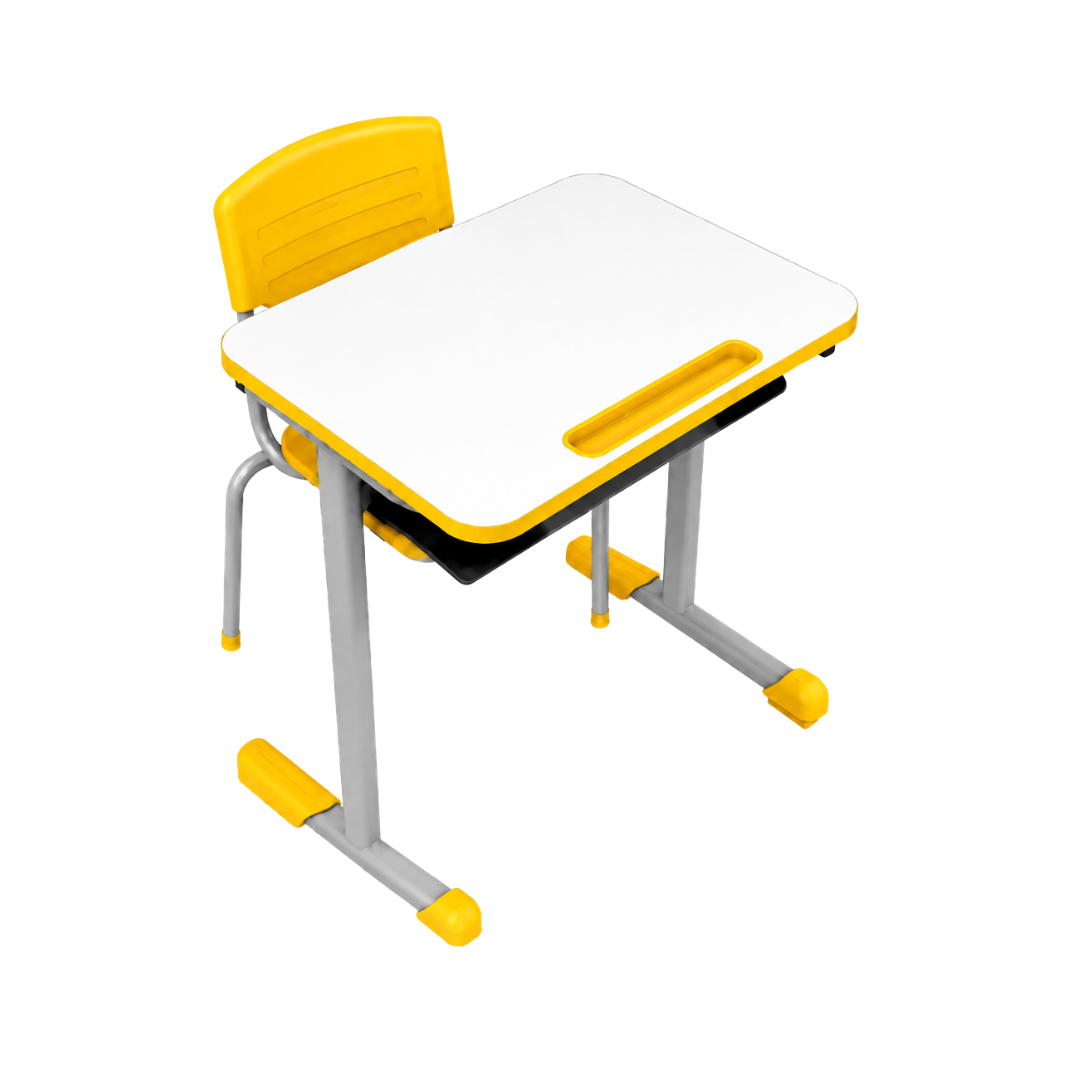 Conjunto Escolar CJA-03 com Mesa e Cadeira Individual em MDF e Polipropileno Amarelo