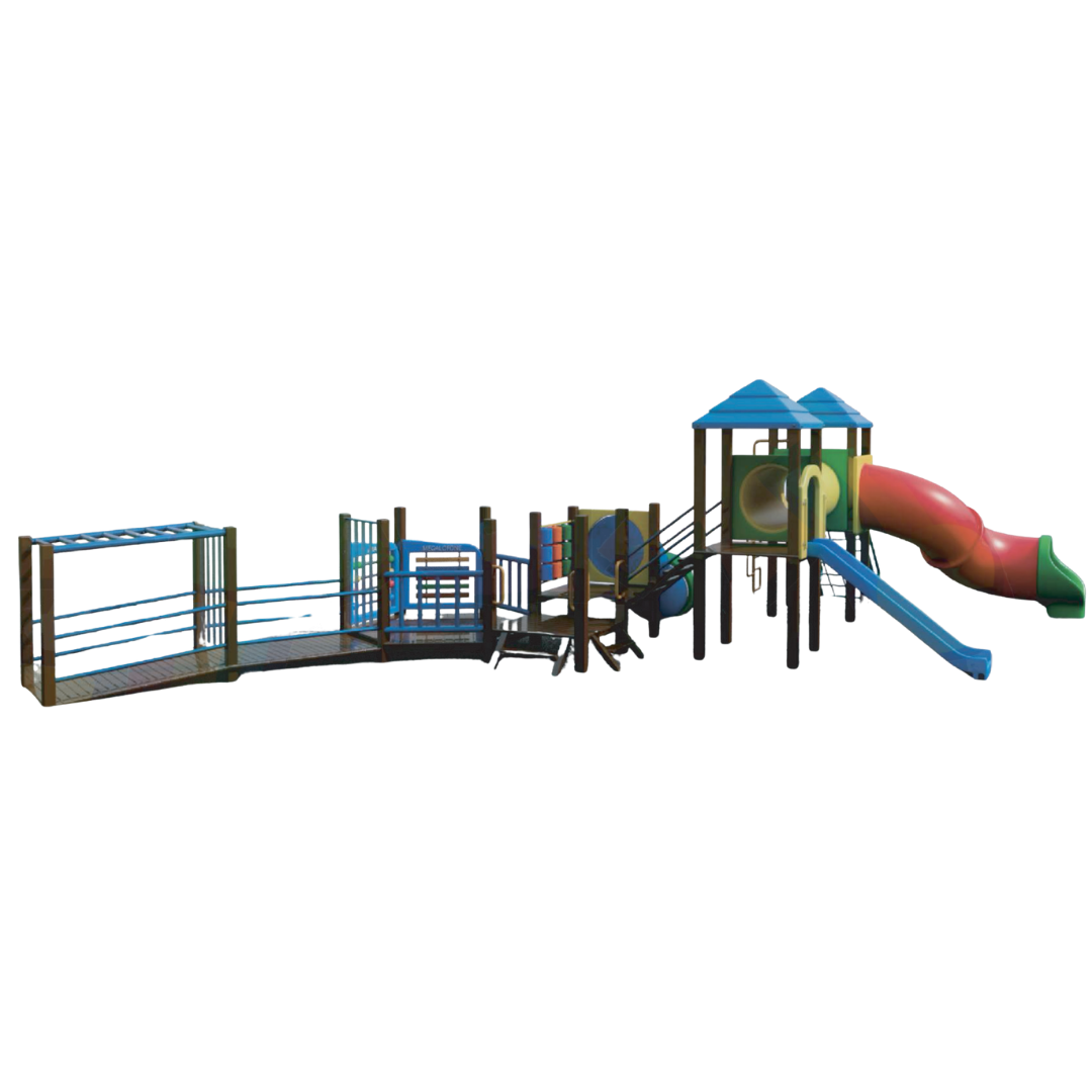 Parque Infantil Inclusivo com Acessibilidade, Tobogãs, Rampas e Brinquedos Sensoriais