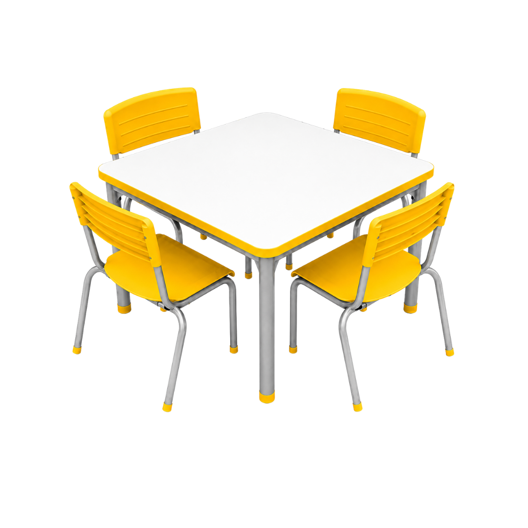 Conjunto Coletivo Escolar Quadrado CJC-03 Infantil com Mesa e Cadeiras