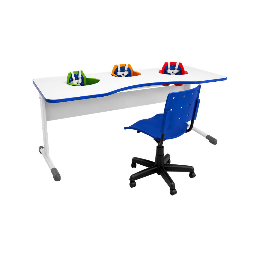 Mesa de Refeição Maternal com 3 Lugares e Cadeira para Monitor