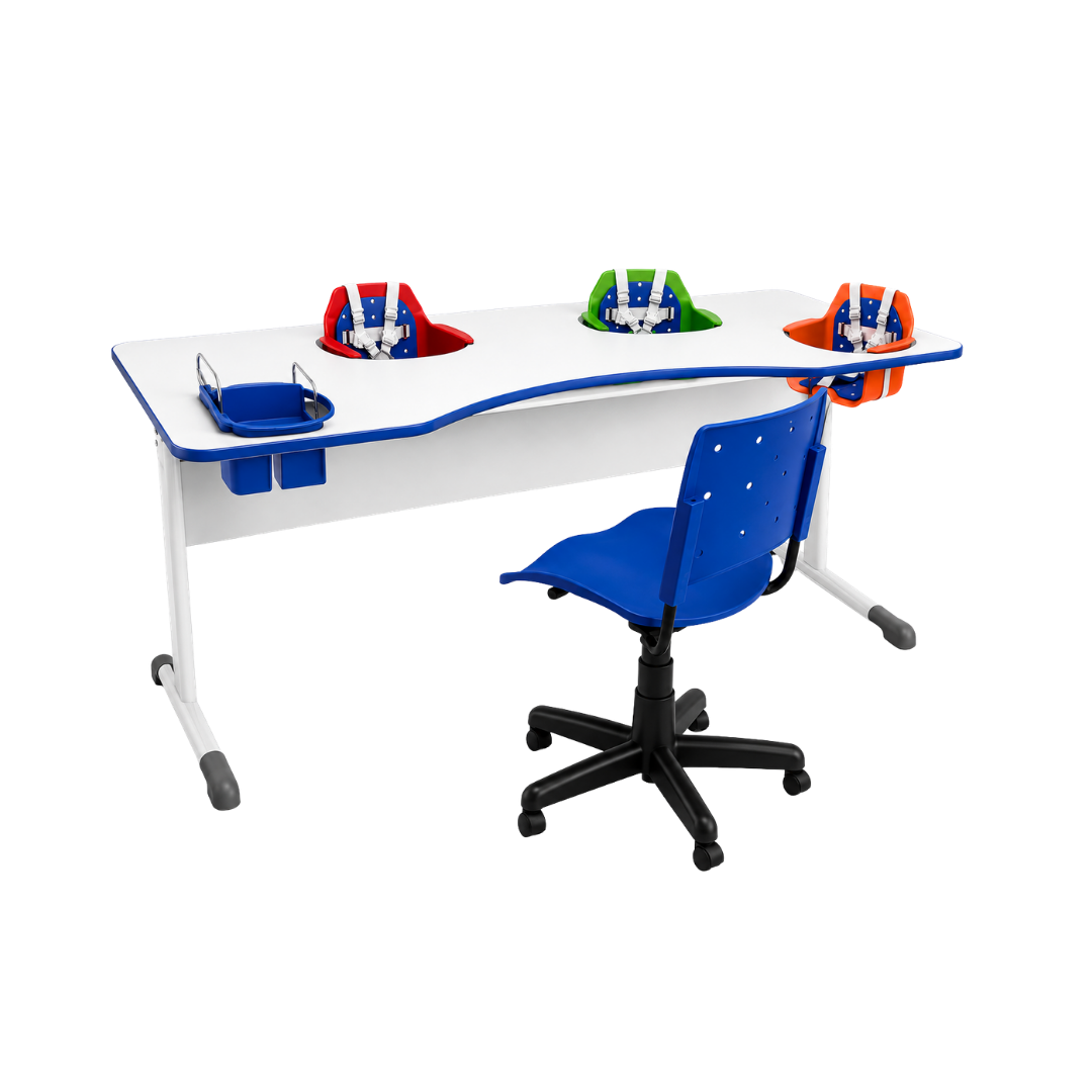Mesa de Refeição Infantil com 4 Lugares e Cadeira Giratória para Monitor