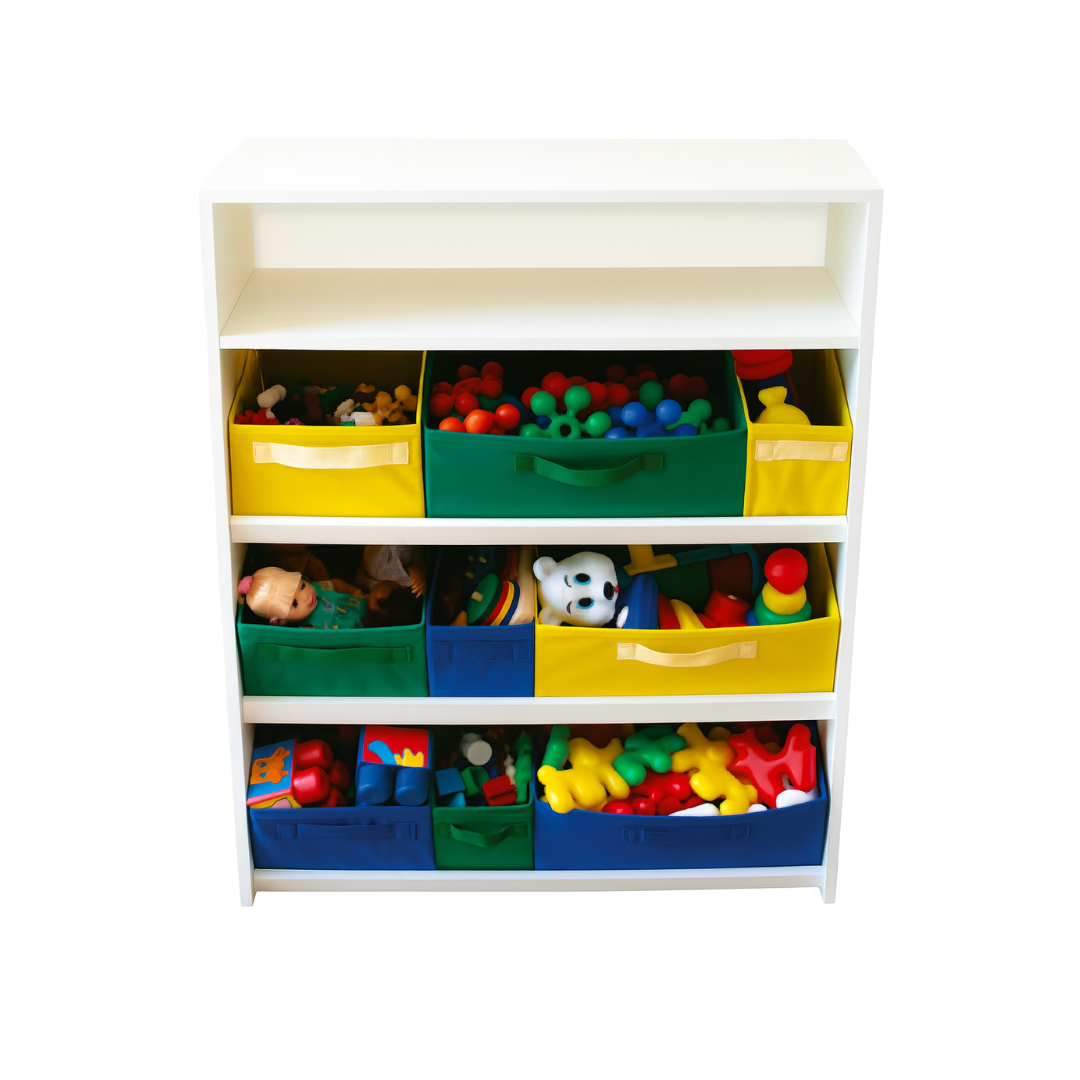 Estante Organizadora Infantil – Com Caixas Coloridas Inclinadas