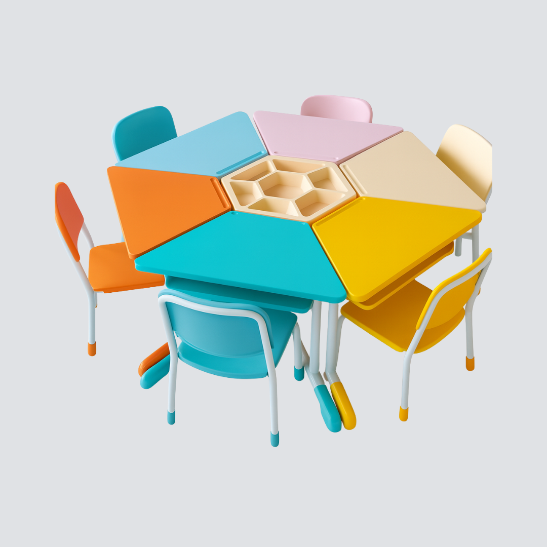 Conjunto Sextavado – Mobiliário Escolar Modular