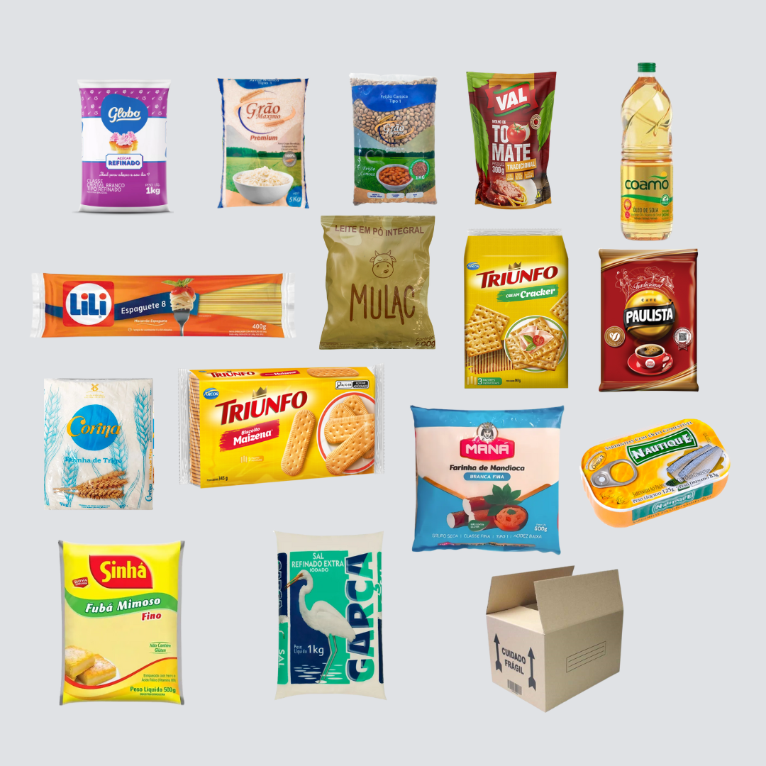 Cesta Básica Tipo II – Itens Alimentícios Essenciais (Farinha de Mandioca, Fubá, Leite, Sardinha e Mais)