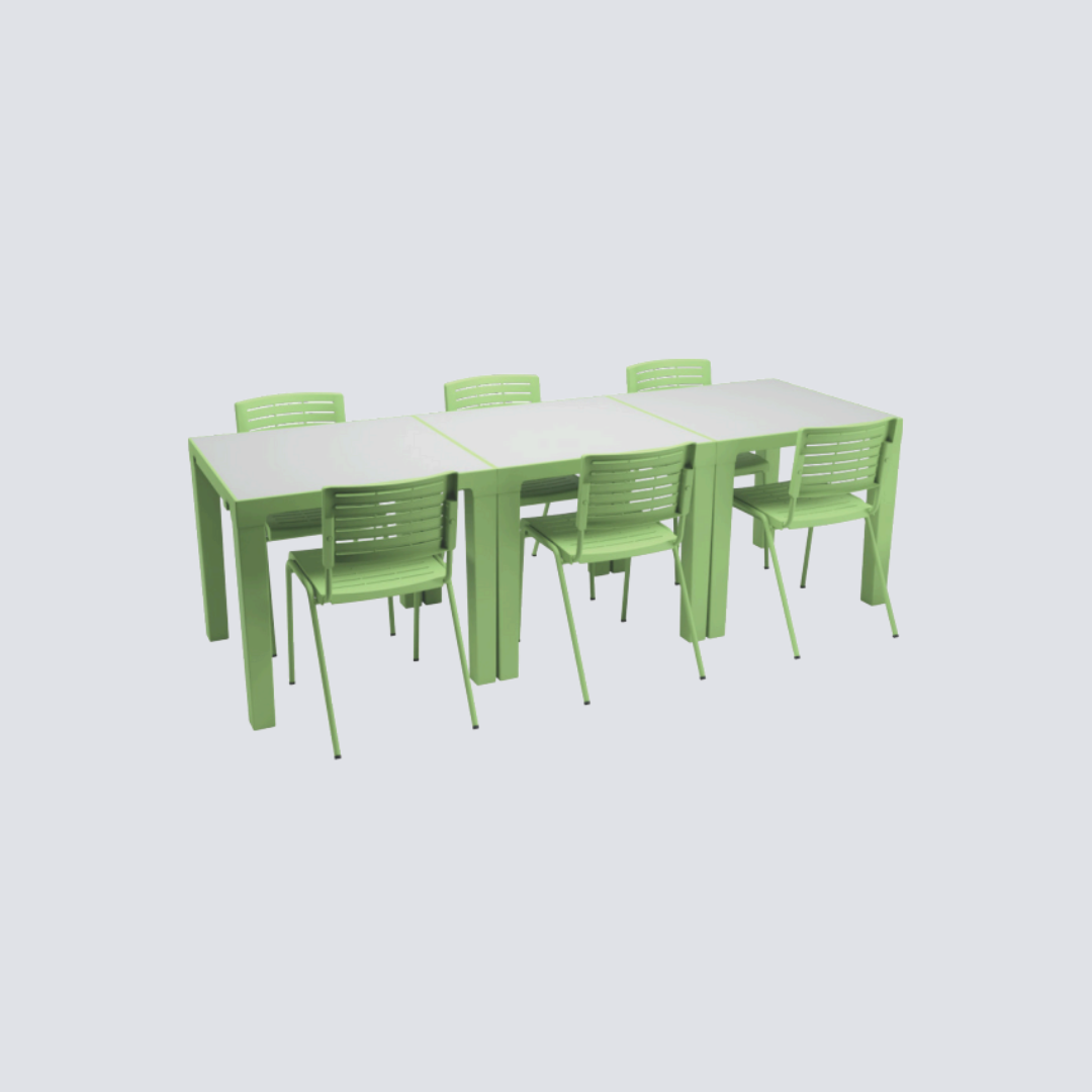Conjunto Refeitório Adulto 6 Lugares - Mesa 2400×800 mm + 6 Cadeiras – Termoplástico e Aço