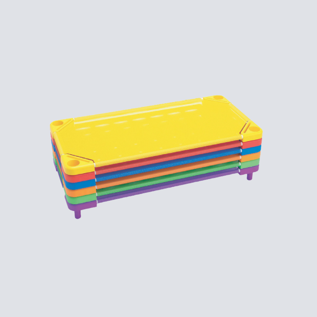 Cama Empilhável Infantil com Leito em Tela PVC – Suporta 80 kg, Pés com Porta‑mamadeira