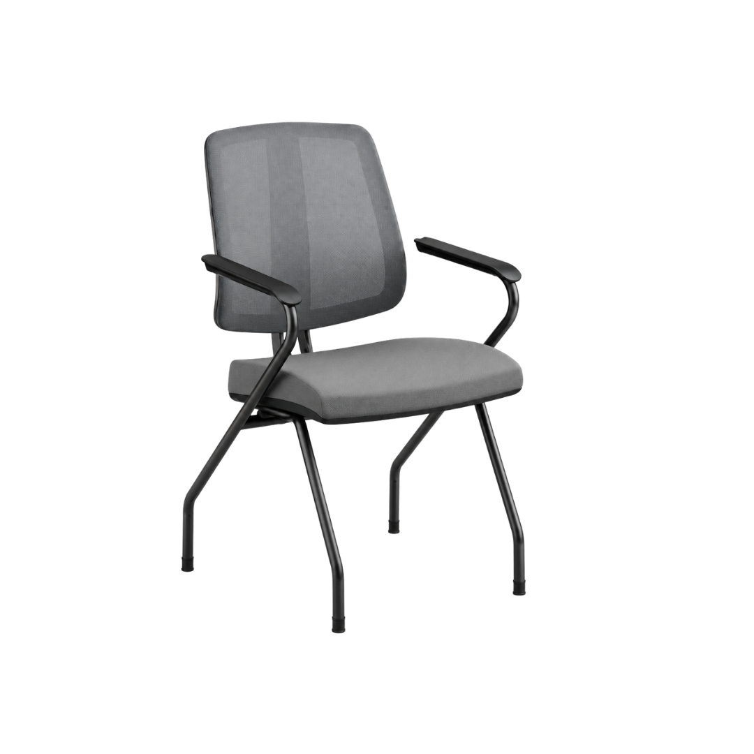 Cadeira Fixa Ergonômica com Encosto em Tela, Apoio Lombar Regulável, Braços Fixos e Estrutura de Aço com 4 Pés