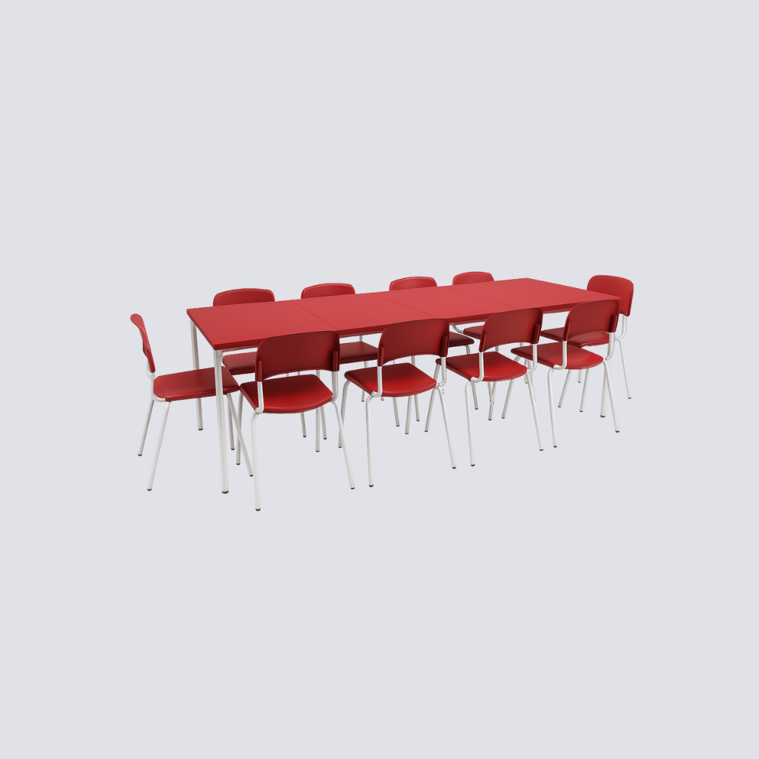 Conjunto Refeitório Adulto – Mesa Modular + 10 Cadeiras em ABS e Aço