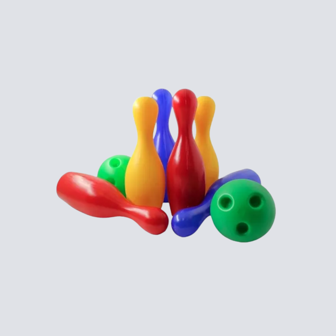 Jogo de Boliche Infantil – 2 Bolas (Ø 20 cm) + 10 Pinos (22 cm) – Polipropileno Colorido